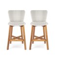 thumbnail image 2 of Olurrisa Outdoor Bar Stool, Teak Finished Wood with Light Grey Wicker, Set of 2, 2 of 8