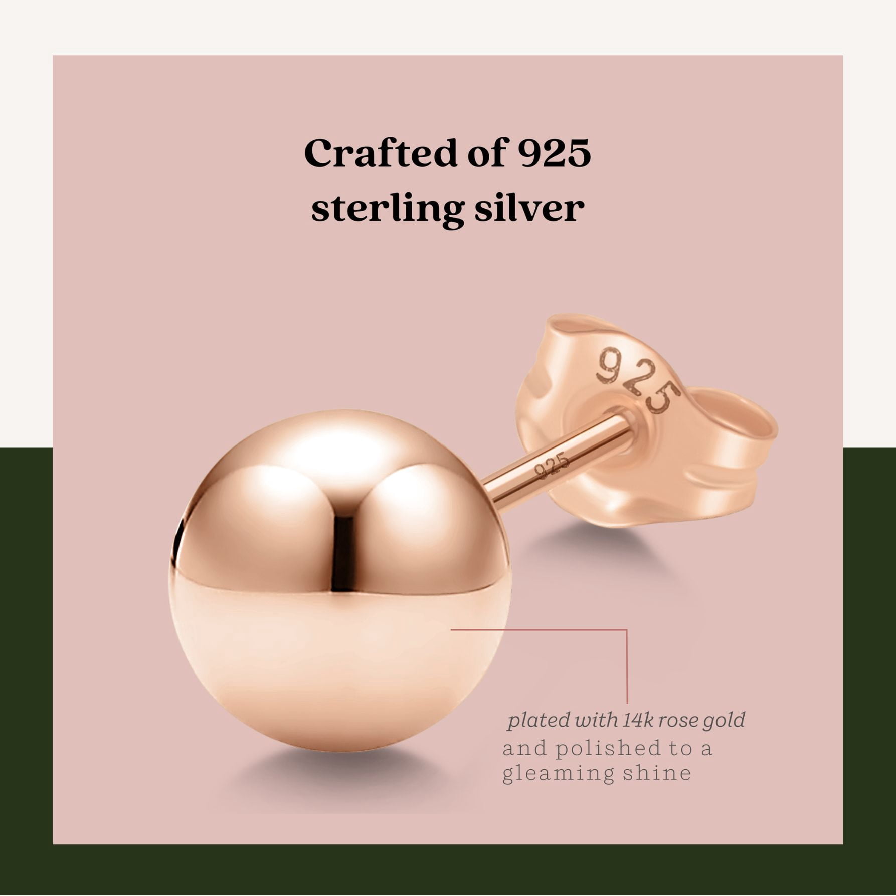 Kezef Rose Gold Plated Polished Sterling Silver Round 2mm Ball Bead Stud Earrings