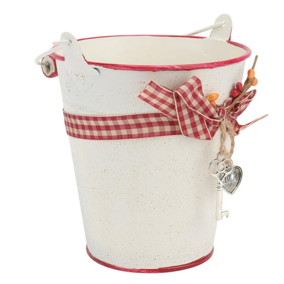 WORGEOUS 1pc Wooden Handle Iron Bucket Home Adornment Bowknot Flower Bucket Decor
