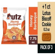 Utz Honey Barbeque Potato Chips Family Size 7.75 oz - Pack of 3 & Lotus Biscoff Cookie - 0.2 Oz - 1 ct