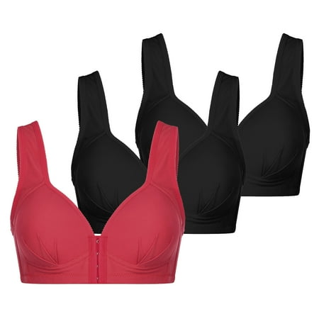 Bigersell Bras 3pc V-Neck Wire-Free Bra Support Women Cupless Bra Balconette Bra Style R-254 Basic Bra Strap Nylon Back-Smoothing Bra Feature Everyday Bras Underwear Red XXL