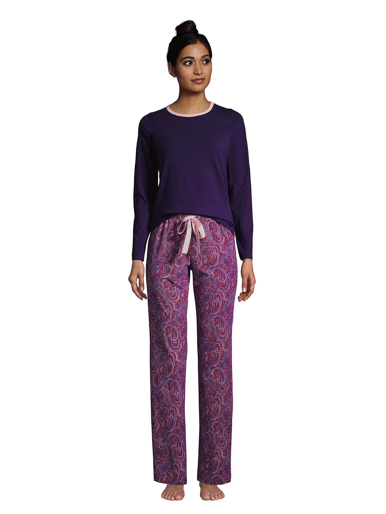 Lands' End Women's Knit Pajama Set Long Sleeve T-Shirt and Pants