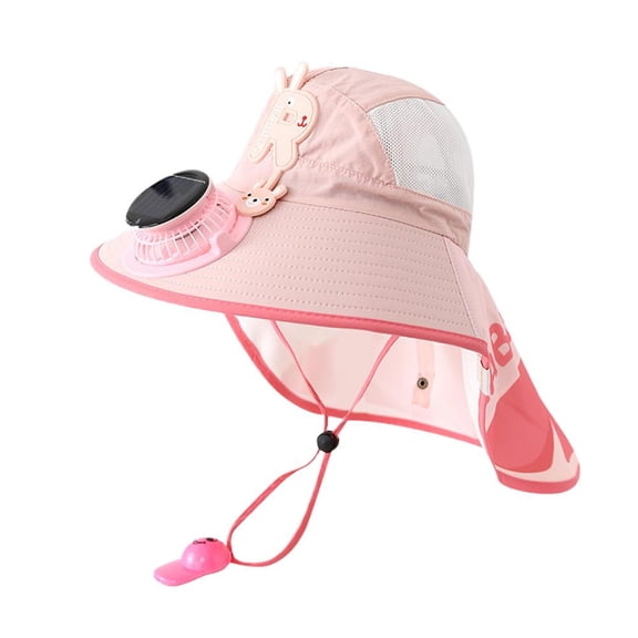 Kids Solar Powered Fan Hat with Neck Flap, Robust UPF 50 Sun Protection Cap, Sturdy Resilient USB Rechargeable Mesh Cooling Safari Visor for Boys & Girls