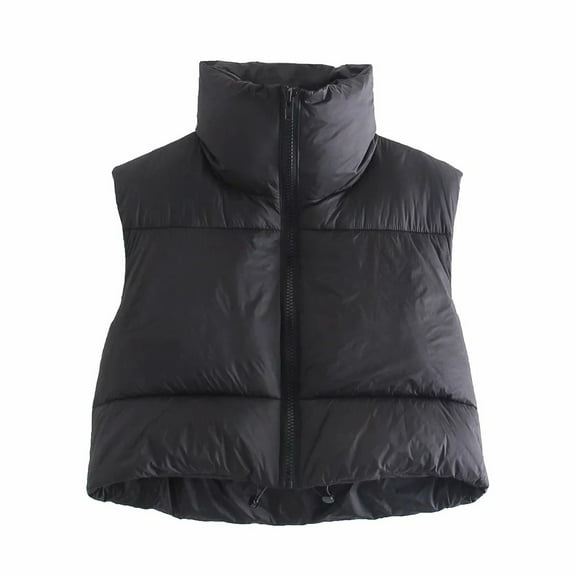 Odeerbi Women's Jackets Coat Vest Sleeveless 2025 Casual Outerwear Winter Warm Crop Vest Lightweight Outerwear Vest Padded Gilet Tops Coat Black