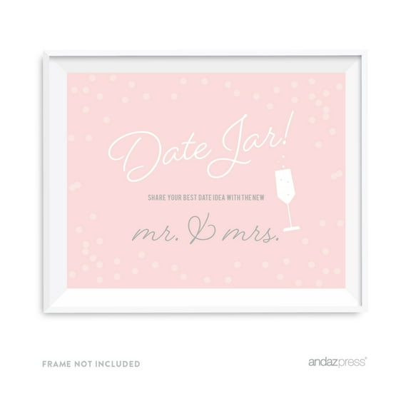 Date Jar - Share Best Date Idea Blush Pink and Gray Pop Fizz Clink Wedding Party Signs