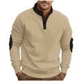 thumbnail image 3 of UVEASISHA Men's Fall Pullovers Casual Quarter Zip Stand Collar Sweatshirt Contrast Color Long Sleeve Oversized Sweatshirts with Elbow Patches Khaki L, 3 of 4
