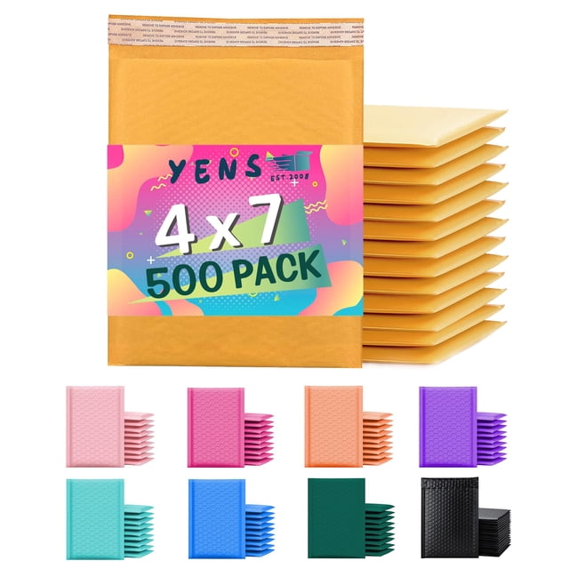 Sobres acolchados de kraft Yens 4x8 pulgadas, paquete de 500
