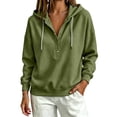 thumbnail image 3 of SNKSDGM Women V Neck Hoodie, Solid Drawstring Hooded Sweatshirt, Loose Long Sleeve Casual Sweat Jacket for Daily Outfits, 3 of 5