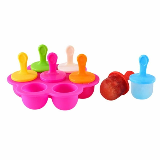 7-hole Popsicle With Lid Colorful Diy Ice Cream Ice Tray, Mini Silicone Popsicle Mold, For Egg Bites, Lollipop and Ice Cream Mould, Baby Food Storage Container, Non-Stick Cube Trays