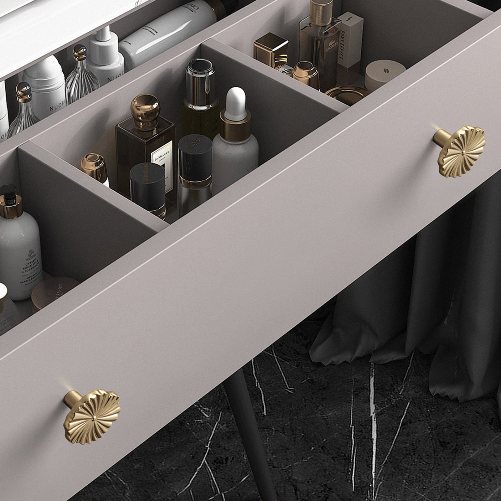 Goo-Ki 6 Pack Champagne Bronze Cabinet Drawer Knobs, Zinc Alloy Cabinet Handles with Flower Design for Bar Cupboard Closet Wardrobe