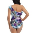 thumbnail image 5 of Picia Purple Marble Texture Pattern Women's One Piece Swimsuits,One Shoulder Swimwear Asymmetric ,Ruffle Monokinis Bathing Suits,High Waisted Flattering Bathing Suits-Large, 5 of 8