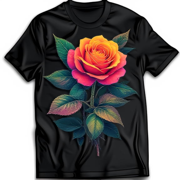Abstract Floral Black T-Shirt with Vivid Yellow & Design