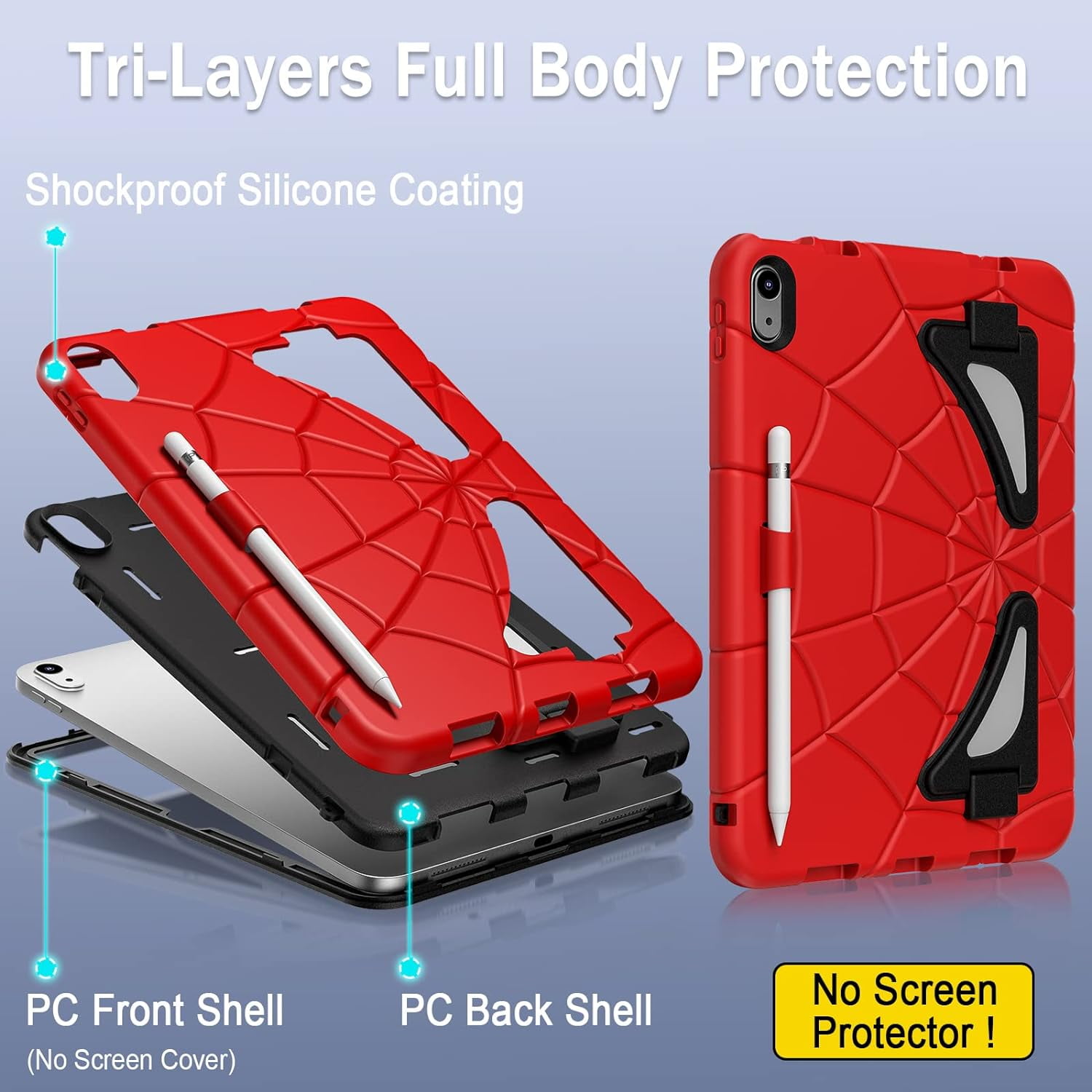 REQO iPad 10th Generation Case 2022, Kids Friendly iPad 10.9 Case with Kickstand Shoulder Strap Pencil Holder, Heavy Duty Protective Case for iPad 10th Generation 2022 Release, Red Black