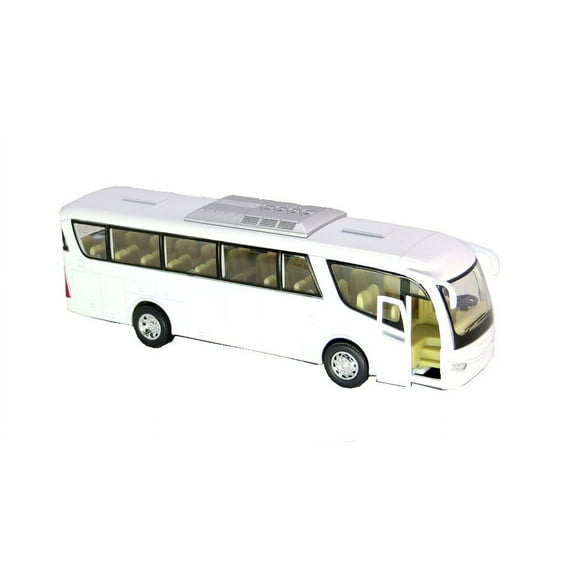 7" Diecast White Coach Bus with Pullback Action and Opening Door