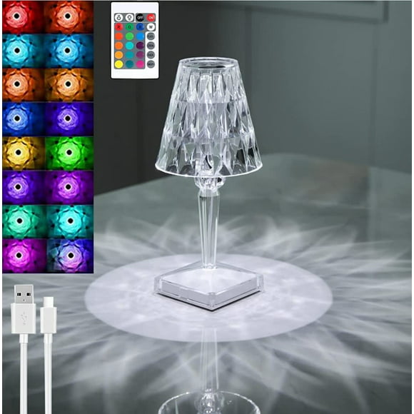 ABBYSQURE Crystal Diamond Table Lamp 16 Color Changing RGB Touch & Remote Control USB Rechargeable LED Romantic Artificial Crystal Night Light Bedside Lamp for Bedroom Living Room Party Dinner Decor