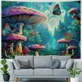 thumbnail image 4 of PRATYUS  Aesthetic Tapestry, Psychedelic Forest of Colorful Mushrooms Surreal Forest Full Moon Night, Fabric Wall Hanging Decor for Bedroom Living Room Dorm, Multi Size, Turquoise Multicolor Painting, 4 of 6