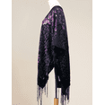 thumbnail image 3 of WeHello Women's Purple Peacock Floral Velvet Fringe Kimono, Open Front Beach Cover Up Shawl, 3 of 8