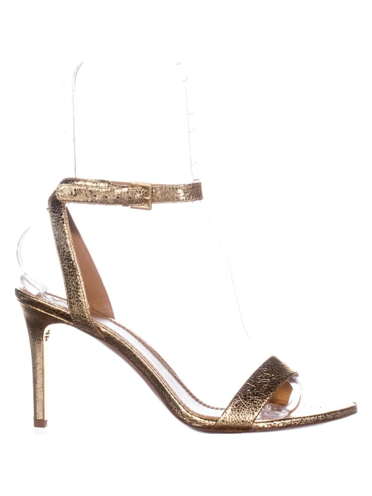 Womens Tory Burch Elana Ankle Strap Heeled Sandals, Gold 