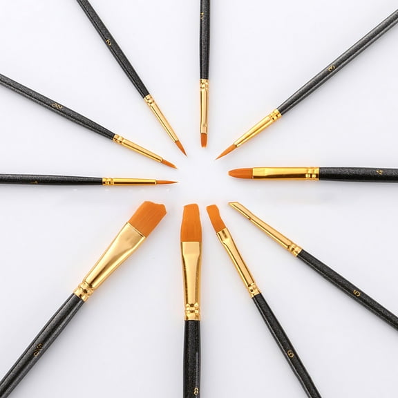 Ikeay 10-Piece All-Purpose Paint Brush Set for Acrylic Watercolor Oil Painting Miniature Art Model Craft Professional Artist Use with Various Sizes