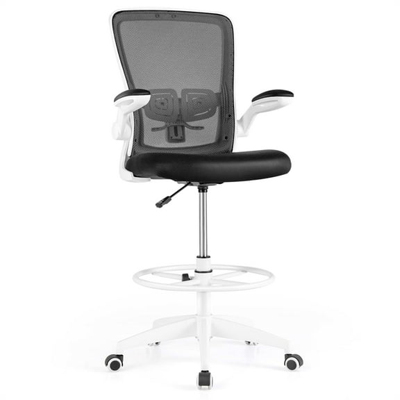 Adjustable Swivel Drafting Chair w/Lumbar Support Black&White