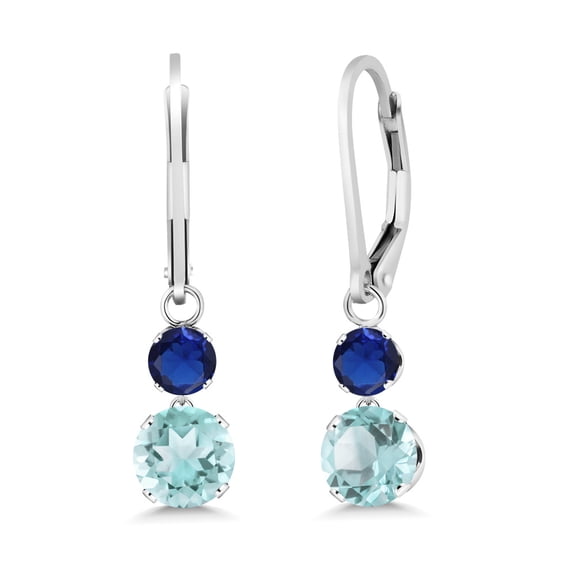 Gem Stone King 925 Sterling Silver Sky Blue Topaz and Blue Created Sapphire Drop Dangle Earrings for Women (2.30 Cttw, Gemstone November Birthstone, Round 6MM and 4MM)