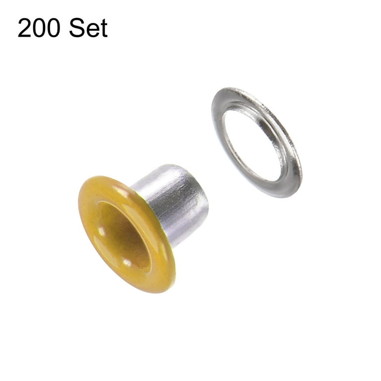 Uxcell 200set Grommets Kit Metal Eyelets 3mm Grommet Tool for Shoes Clothes Belt Bag DIY Project, Yellow, Size: 3 mm