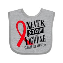 Inktastic Never Stop Fighting Stroke Awareness Red Ribbon Boys or Girls Baby Bib
