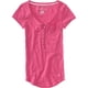 thumbnail image 1 of Aeropostale - Camiseta henley con costuras y mangas para mujer, color rosa, grande, 1 of 1
