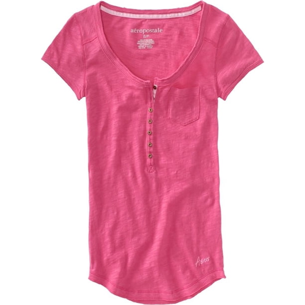 Aeropostale - Camiseta henley con costuras y mangas para mujer, color rosa, grande