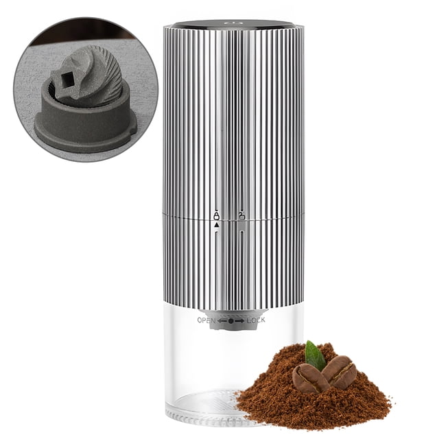 Portable Electric Burr Coffee Grinder Type-C Rechargeable Ceramic Core Cordless Burr Grinder with Multi Grind Setting LED Display Touchscreen Automatic Coffee Bean Grinder for Drip Coffee / French