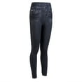 thumbnail image 3 of One opening Women Faux Denim Tights Stretchy Skinny High Waist Pencil Trousers, 3 of 4