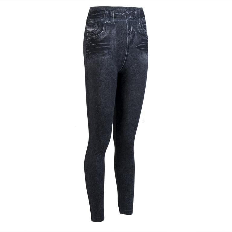 One opening Women Faux Denim Tights Stretchy Skinny High Waist Pencil  Trousers 