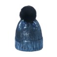 thumbnail image 1 of Sombreros de invierno de punto, con rayas, rizados, sin bordes, para el frío, cálidos para exteriores, gruesos, con bolas de pelo, de lana bronceada, para mujer, 1 of 2