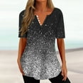 thumbnail image 2 of QATAINLAV Womens Henley Shirts Fashion Glitter Sequin Print Short Sleeve Tee Tops Buttons Down V Neck Blouse Casual Tunic Tshirt White L Todays Daily Sales, 2 of 6