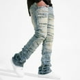 thumbnail image 2 of Mens Jeans Fit Stacked Ripped Slim Fit Patch Trousers Streetwear Stretch Casual Comfort Outdoor Denim Pants, 2 of 6