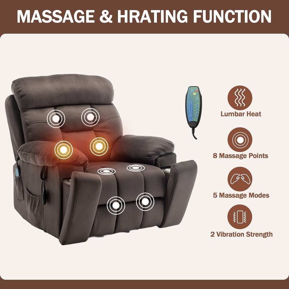 Oversized Power Lift Recliner Chair with Massage & Heating for Big Elderly, Electric Lounge Sofa Chair with 26" Wide Seat and Cup Holders, 400LBS, Dark Brown
