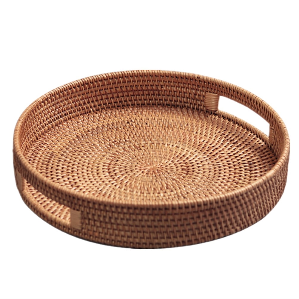 Etereauty 1Pc Handwoven Home Storage Basket Exquisite Rattan Tray Living Room Fruit Plate