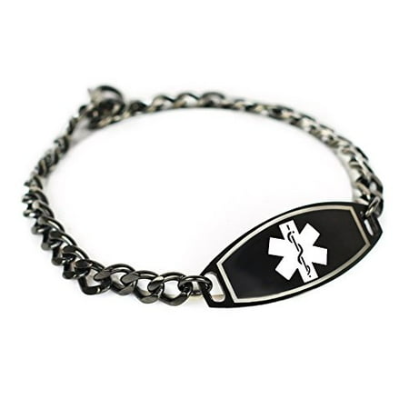 MyIDDr - Engraved ID Bracelet, Multiple Sclerosis, Steel Black ID & Curb