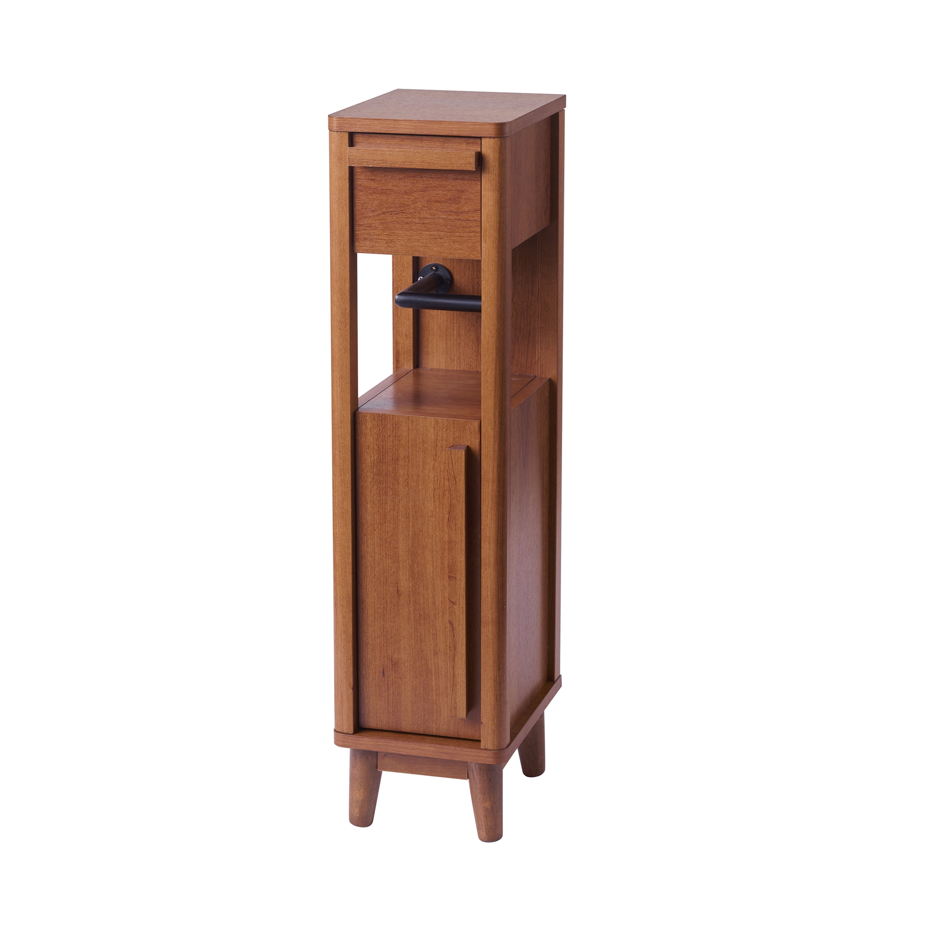 Better Homes & Gardens Greyson Slim Bathroom Storage Cabinet with Toilet Paper Holder, Walnut Finish