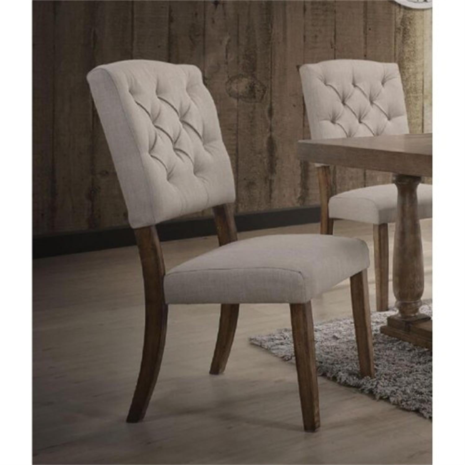 Gray Linen Upholstered High Back Side Chair with Wood Legs