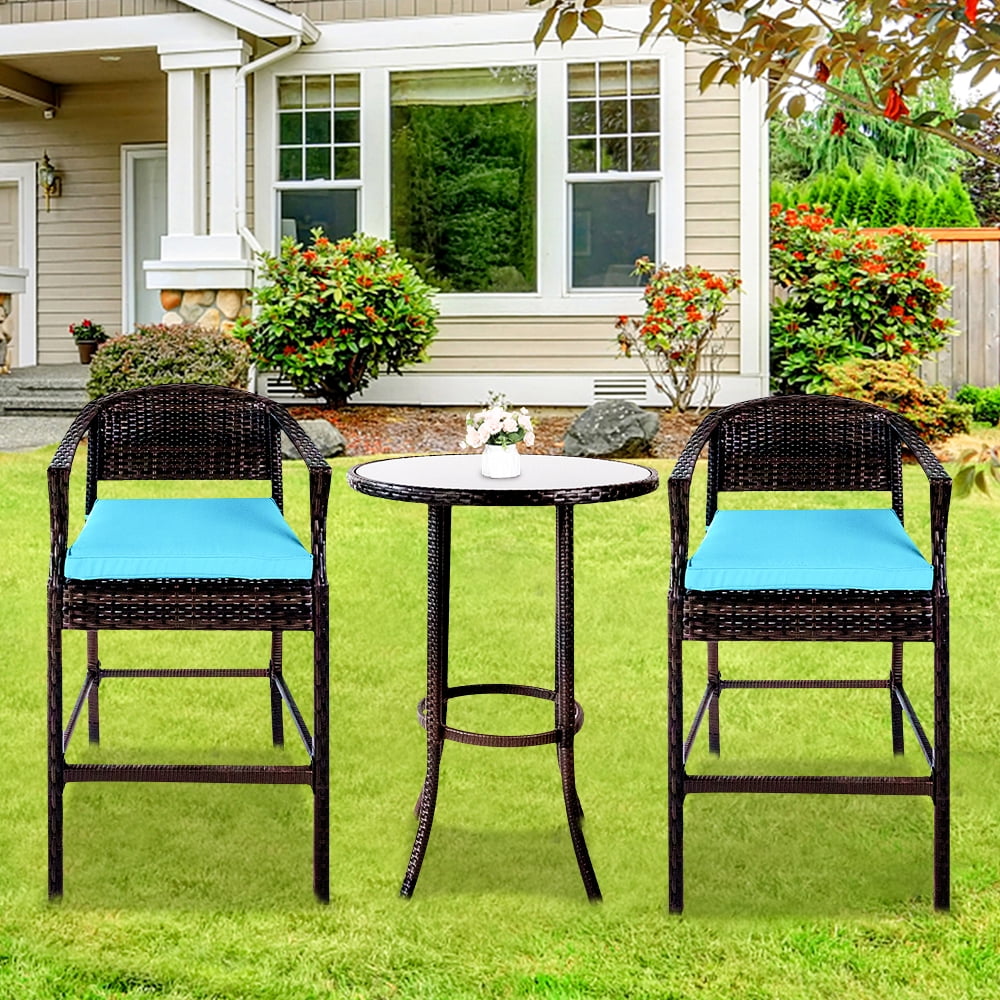 Outdoor High Top Table and Chair, Patio Furniture High Top Table Set with Glass Coffee Table 