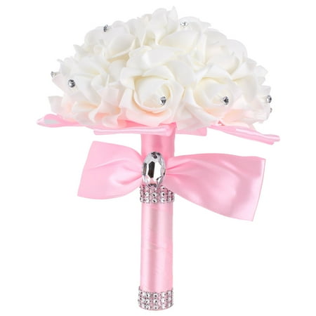 Bridesmaid Bridal Wedding Bouquet Rhinestone Decor Artificial Rose