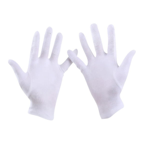 TELOLY 12 Pairs Large Size White Cotton Gloves Thickened Stretchable Glove for Jewelry Silver Inspection