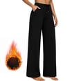 thumbnail image 2 of Lcziwo Women Fleece Lined Pants Drawstring Wide Leg Casual Soft Trousers Workout Fitness Yoga Thermal Pants with Pockets Black,S, 2 of 9