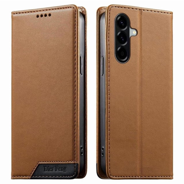 Funda Tipo Cartera de Cuero Sintético para Samsung Galaxy A57 Bloqueo RFID, con Ranuras para Tarjetas y Bolsillo para Efectivo, Cierre Magnético Fuerte Marrón