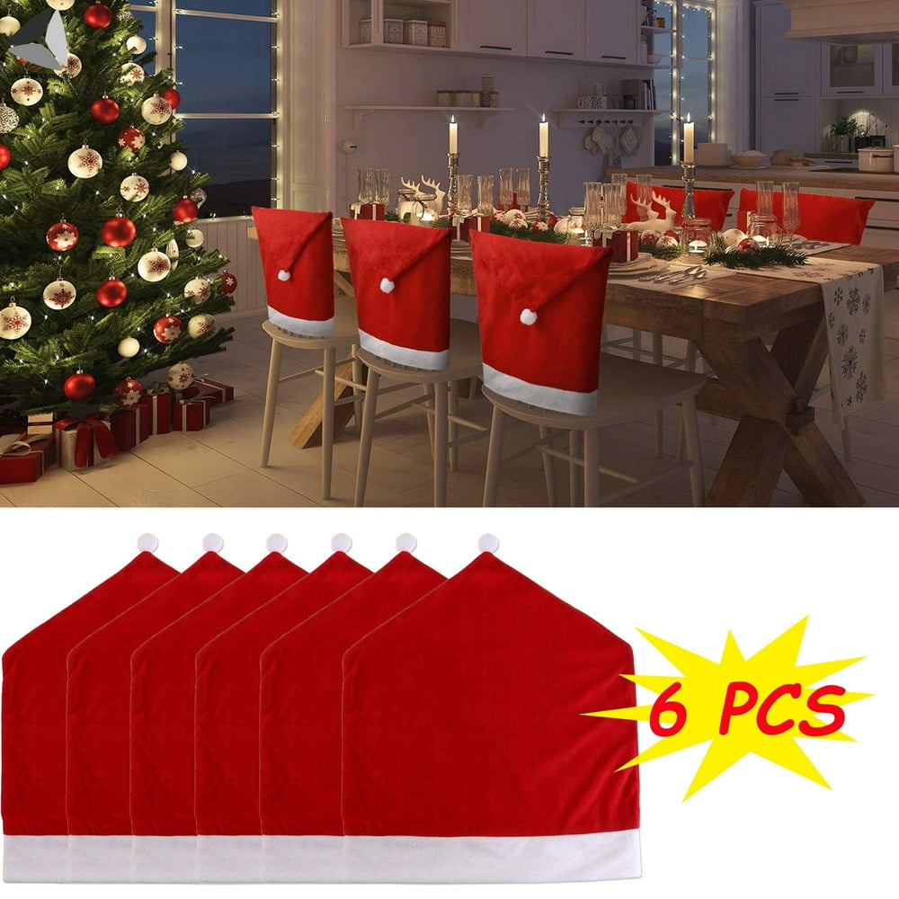 Sixtyshades 6 Pcs Christmas Chair Covers Red NonWoven Fabrics Santa