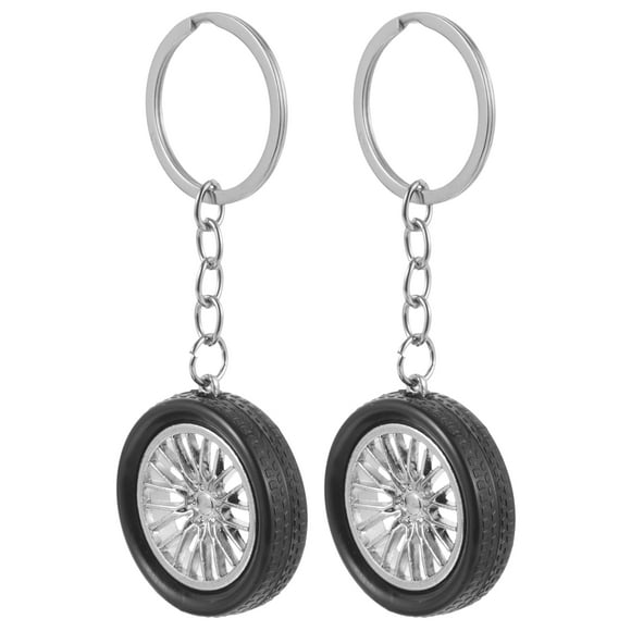 2pcs Auto Keychains Car Wheel Key Chain Rings Cool Automotive Key Pendant Decorations
