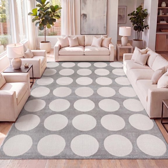 JONATHAN Y SANDSTONE 3 x 5 Area Rug, Adrian Circle Dot - Light Gray/Cream, SND105C-3