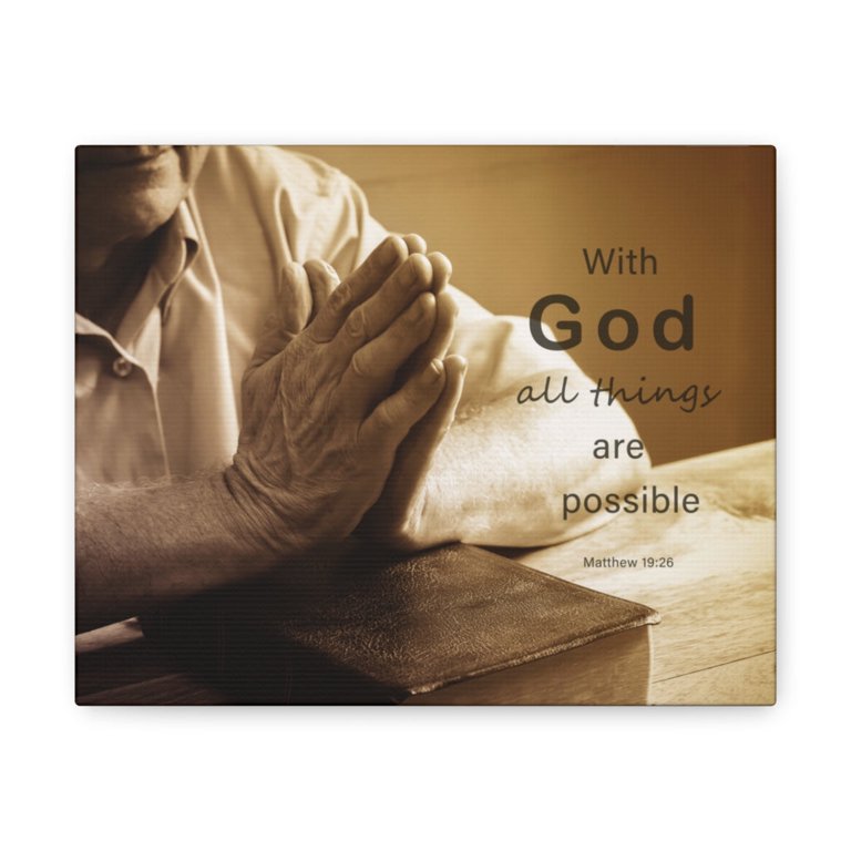 Scripture Walls With God Matthew 19:26 Praying Hands Bible Verse Canvas  Christian Wall Art Ready to Hang Unframed