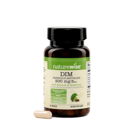NatureWise DIM Diindolylmethane 200mg - Broccoli & BioPerine Black Pepper Extract - DIM Supplement for Women & Men - Hormone & Estrogen Support - Vegan - USA Manufactured - 60 Capsules[60-Day Supply]